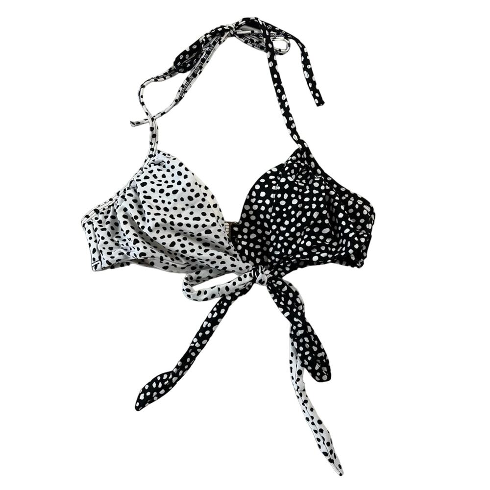 Victoria's Secret Swim Suit Bikini Size 32B Top Black White Dots Underwire Retro